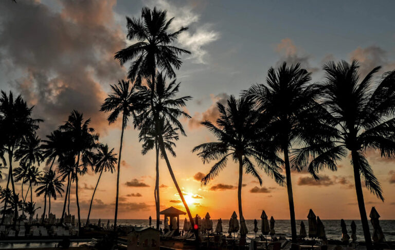 Sonnenuntergang am Strand mit Palmen